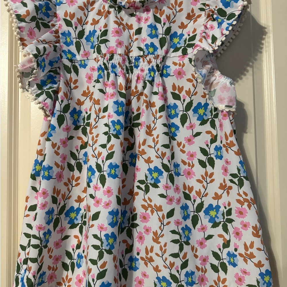 THML Blue and Pink Smocked Shirt with Flutter Sleeves